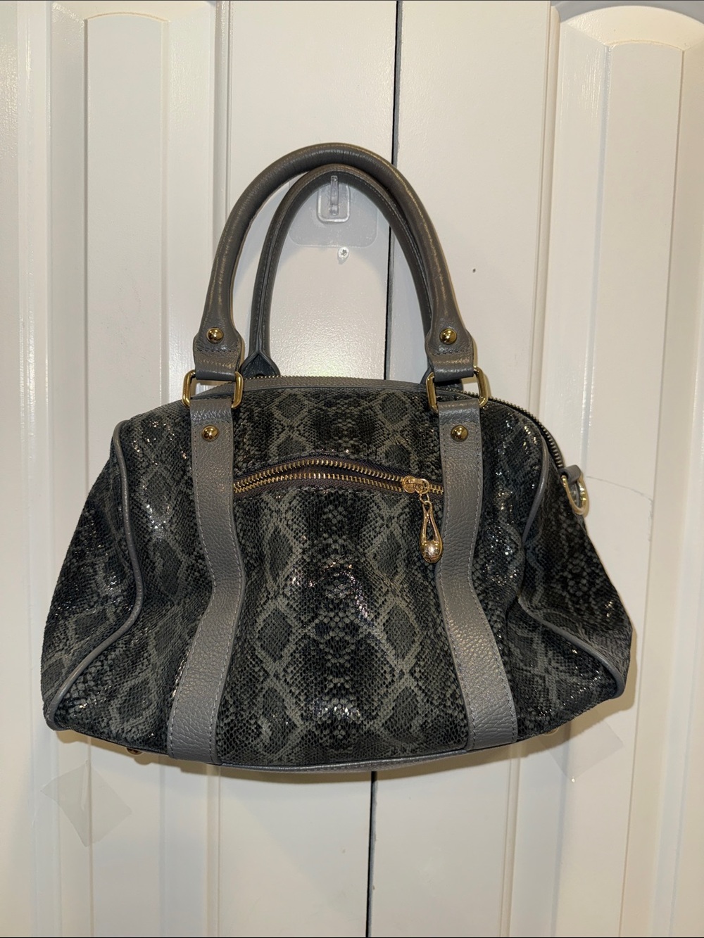 Terzetto Gray Snake-Print Satchel with Gold Hardware - Picture 6 of 7